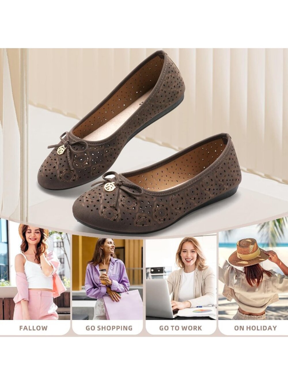 YEOGOR Women's Brown Comfort Round Toe Flat Knit Bow Classic Soft Slip On Shoes - Picture 6 of 6